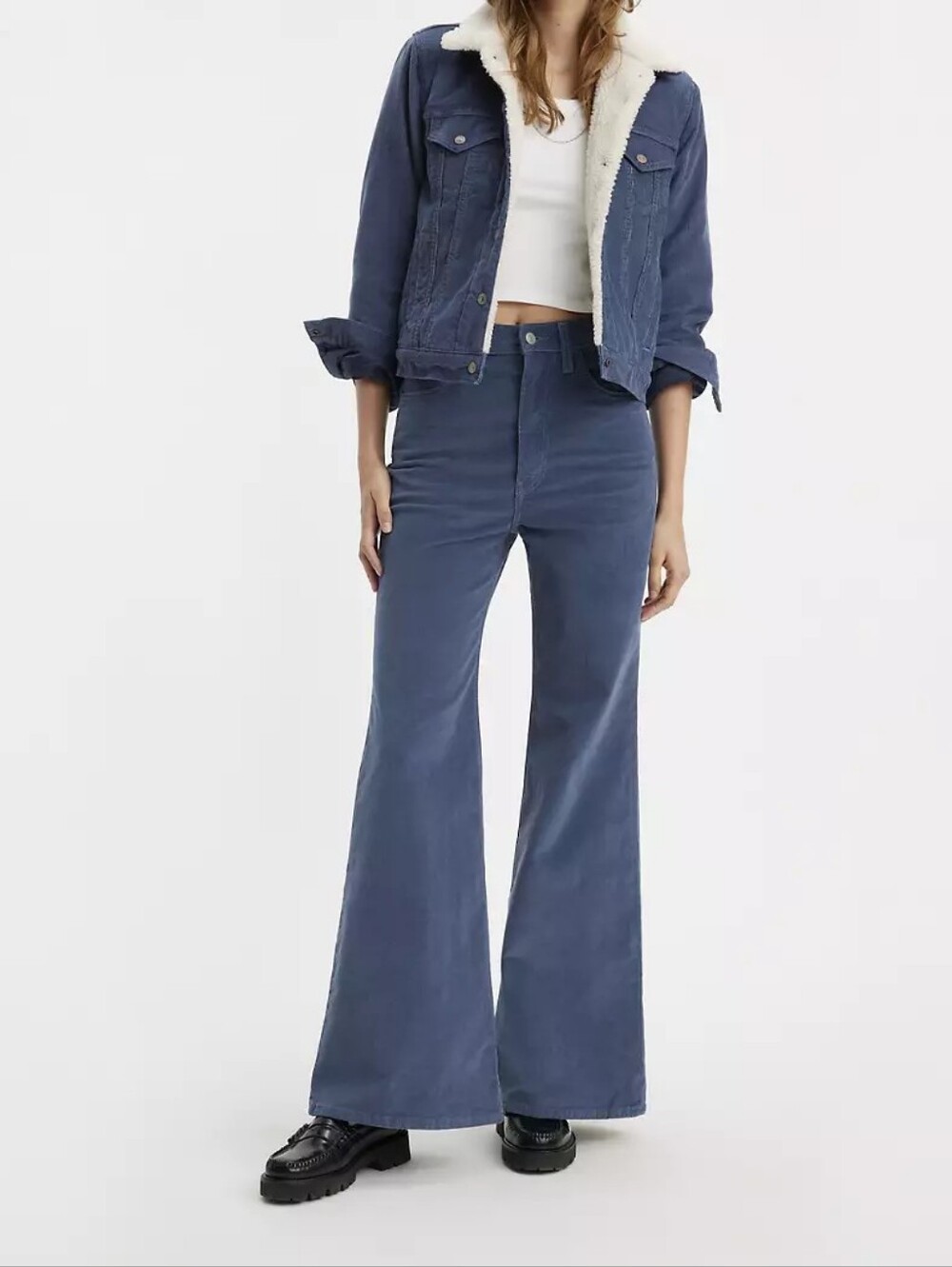 Levi's Ribcage Blell Corduroy Flare Wide Leg Cut Full Length Pants  Blue 30